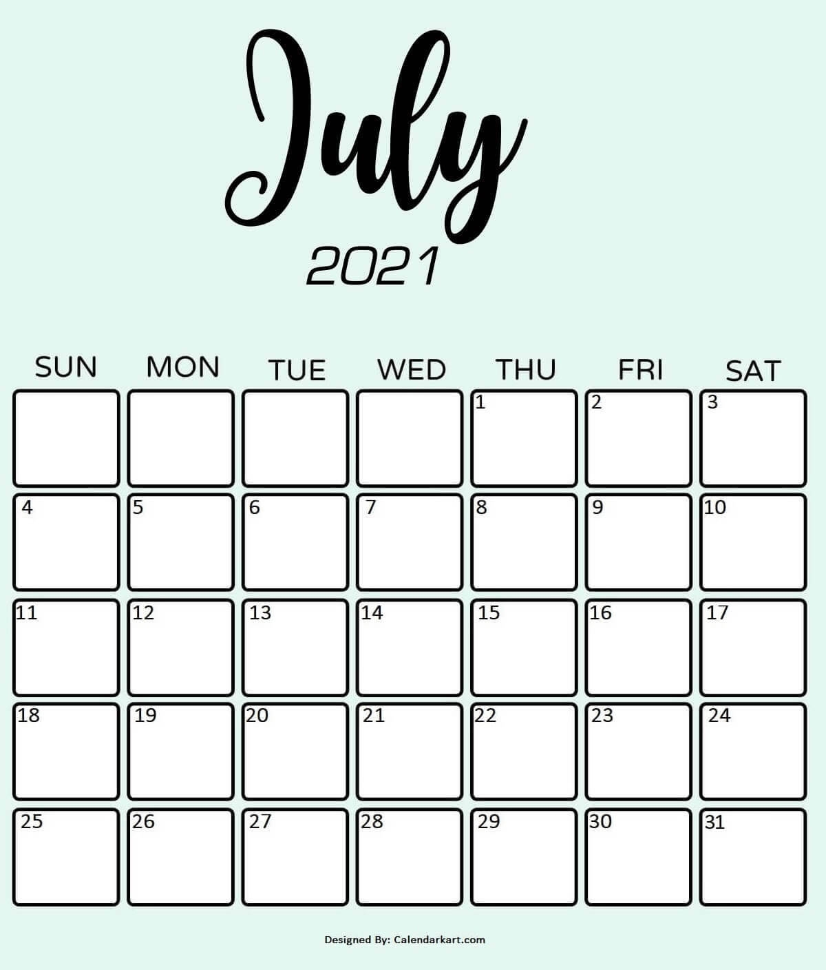 Calendarkart Free Printable July 2021 Calendars
