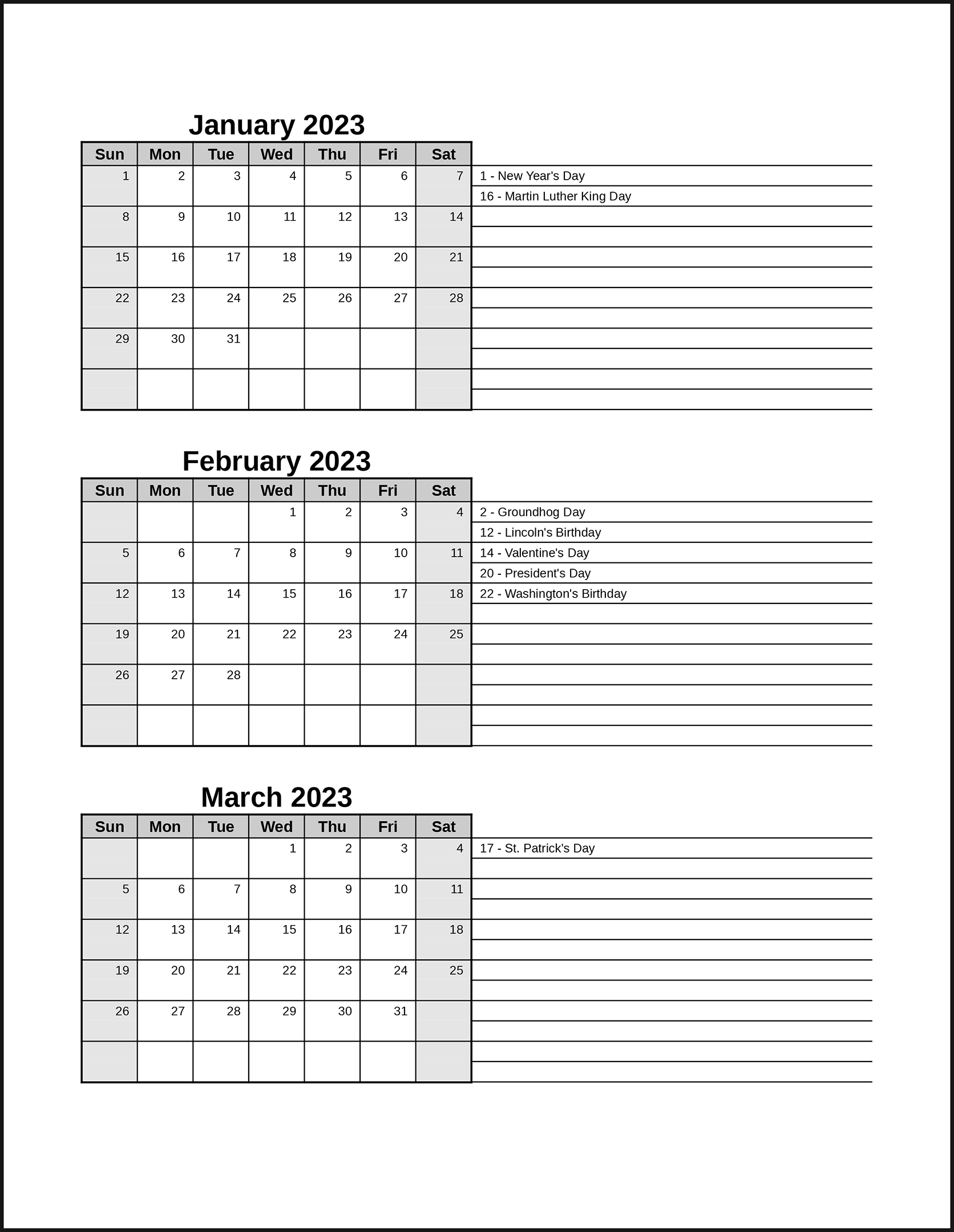 CalendarsThatWork Room For Notes CalendarsThatWork Room For Notes