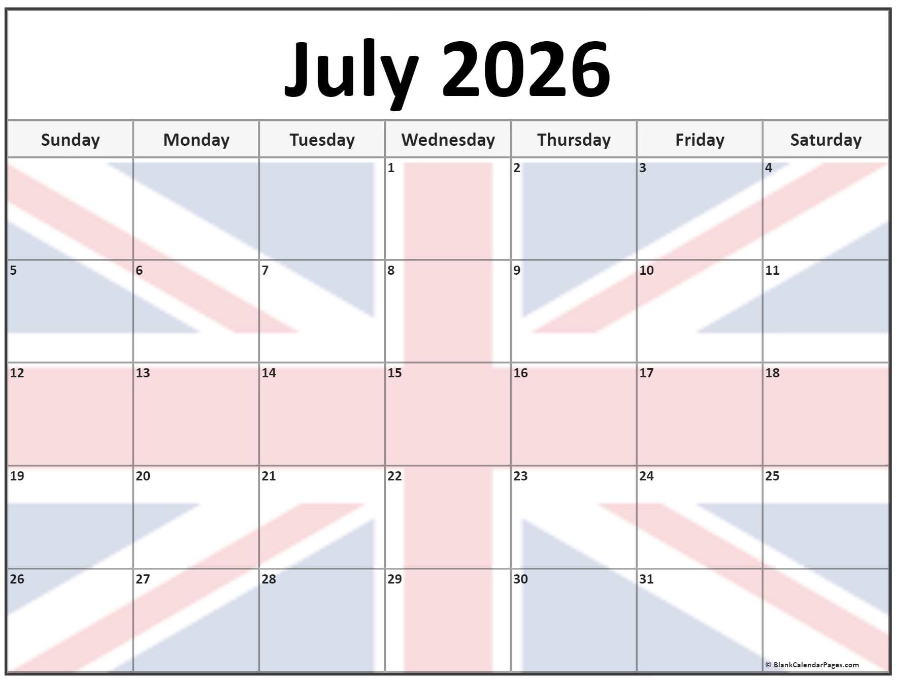 Printable 2026 Calendar To Color July