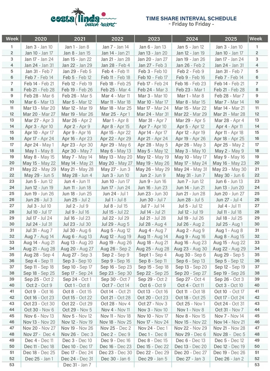 Costa Linda Timeshare Calendar