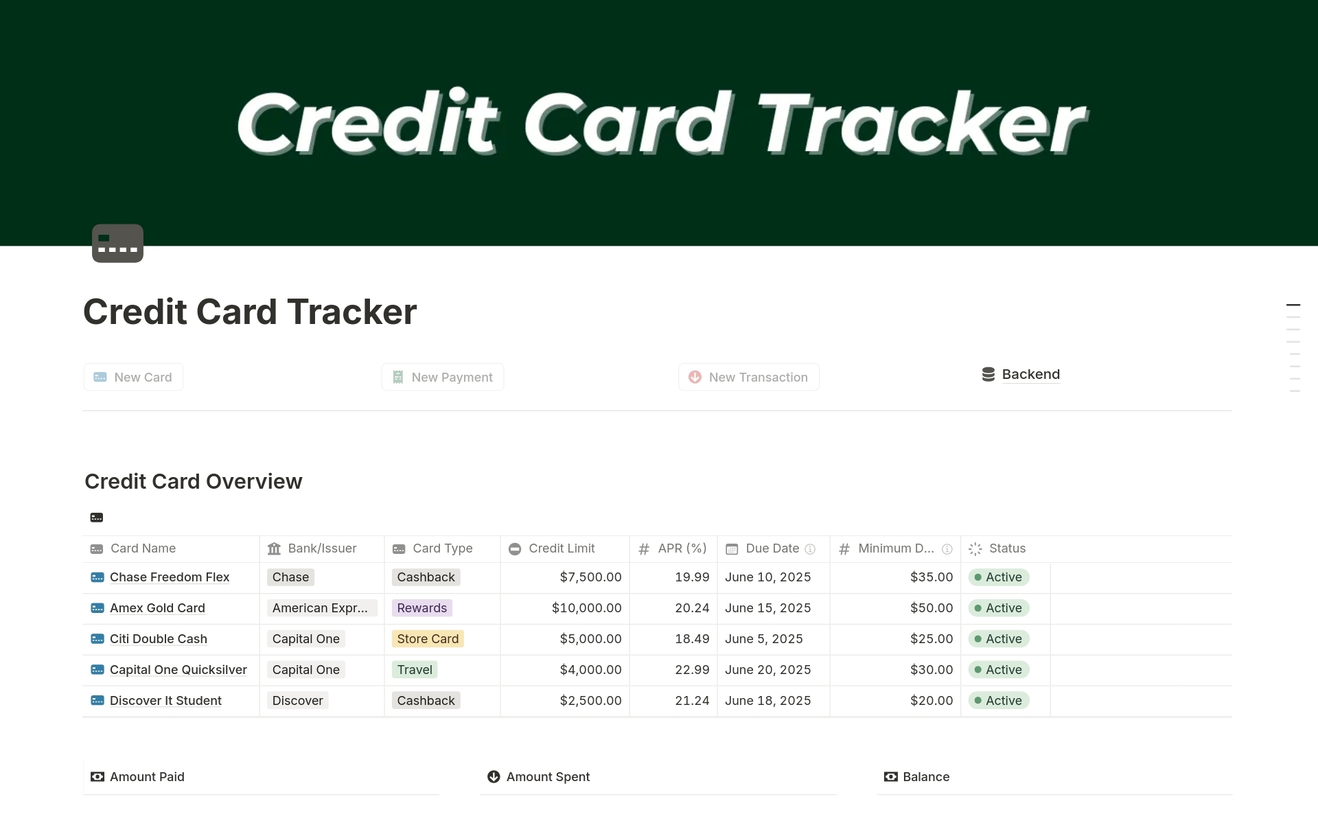 Credit Card Tracker Template Notion Marketplace