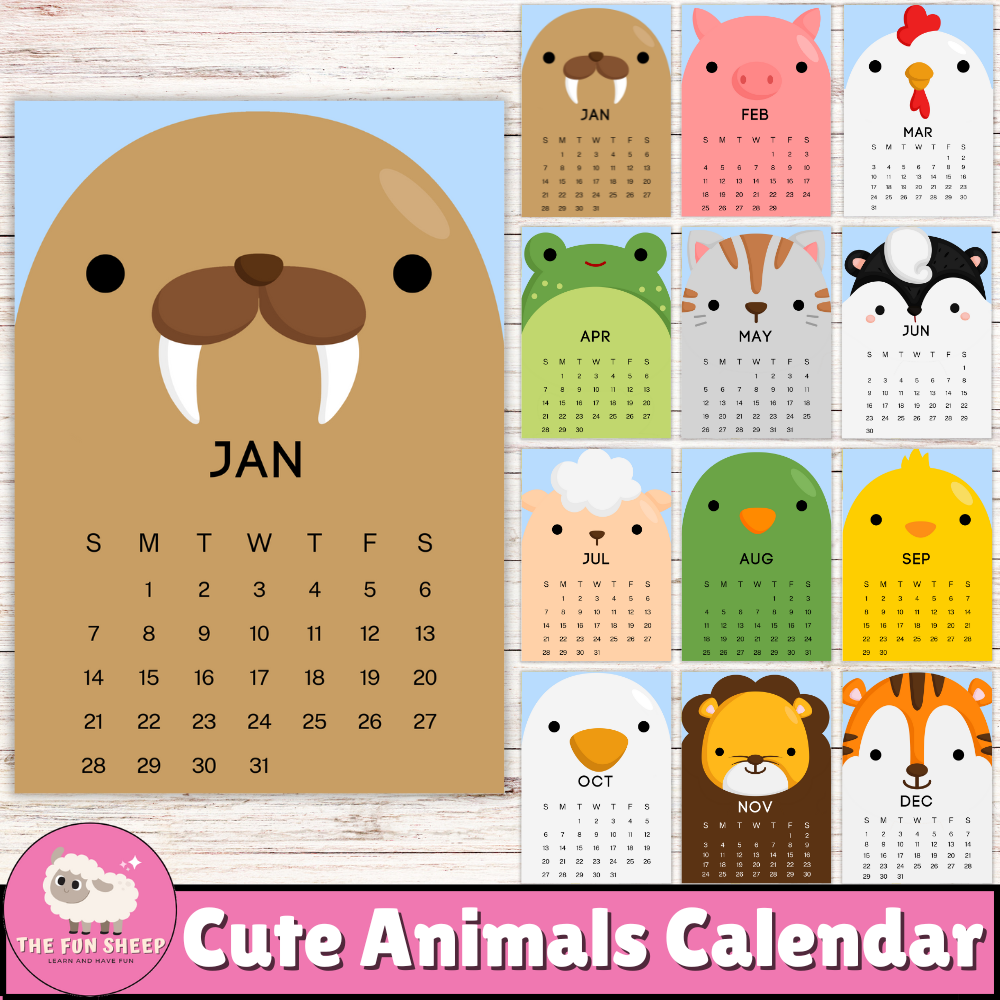 Cute Animals 2025 Calendar Colorful Kawaii Animals 2025 Monthly Calendar Made By Teachers