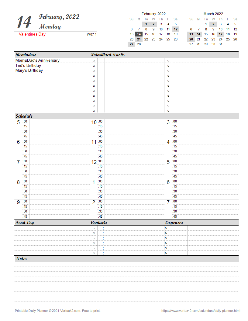 Printable Calendar Daily Planner