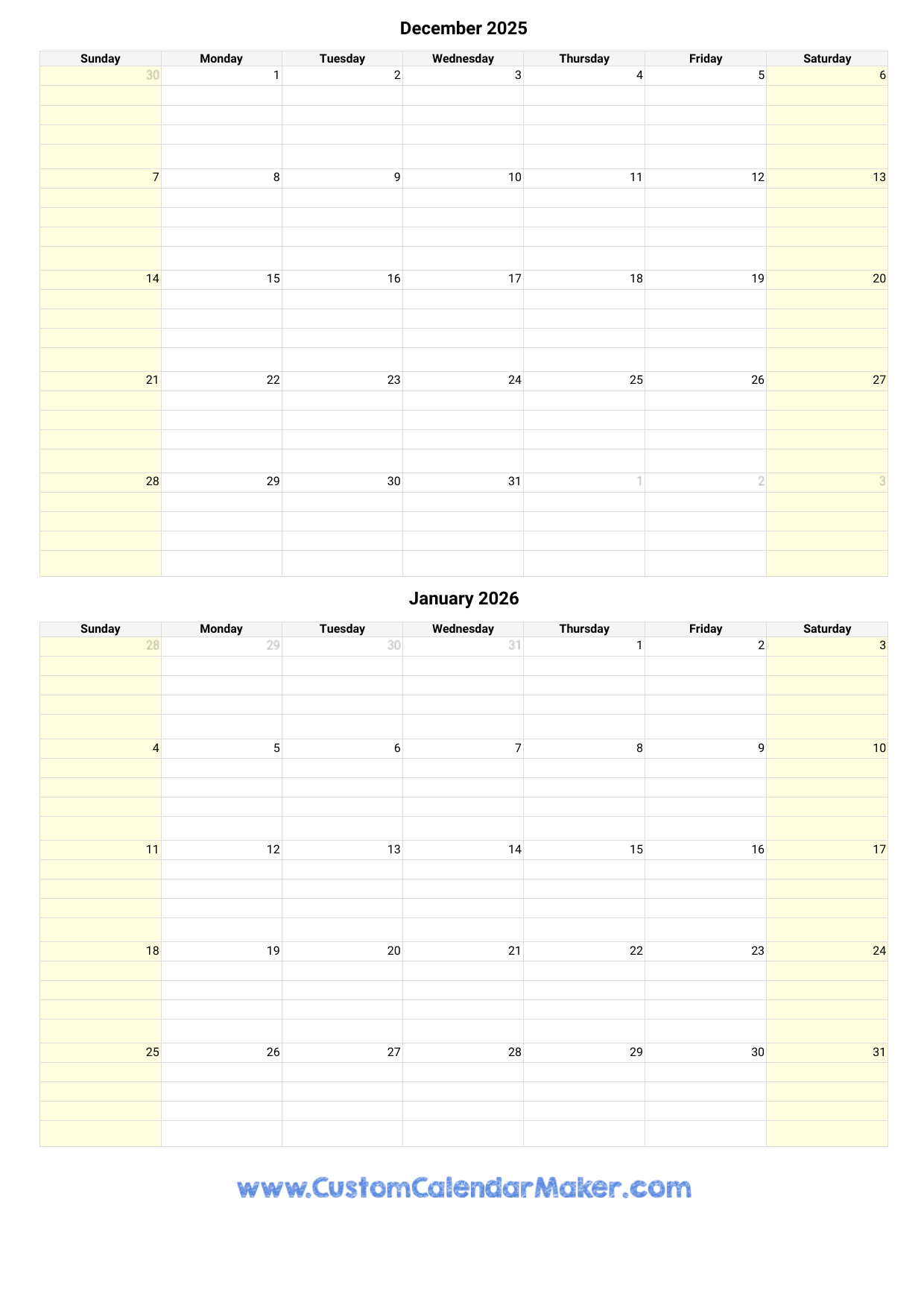 December 2025 January 2026 Calendar Printable