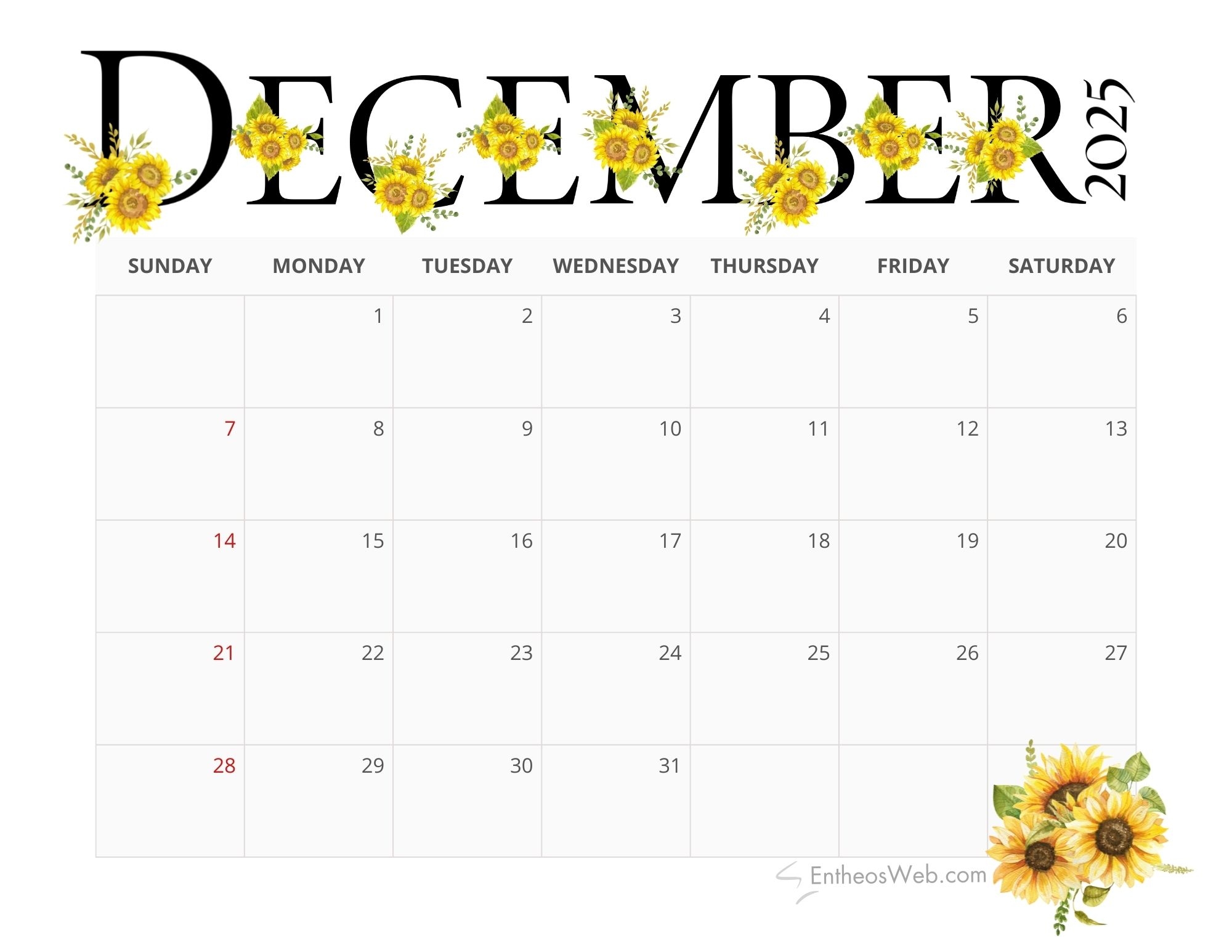 December 2025 Calendar Printables EntheosWeb