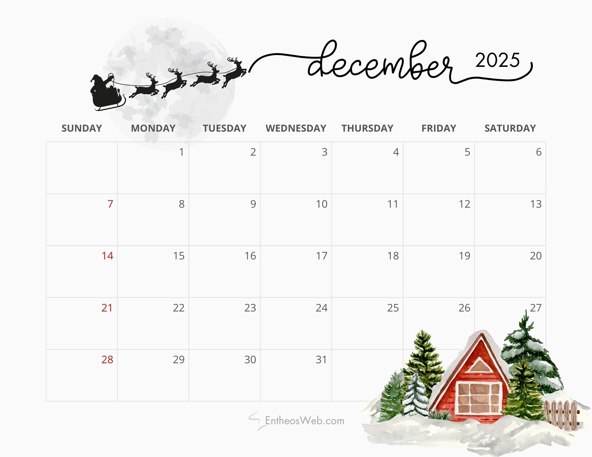 December 2025 Calendar Printables EntheosWeb