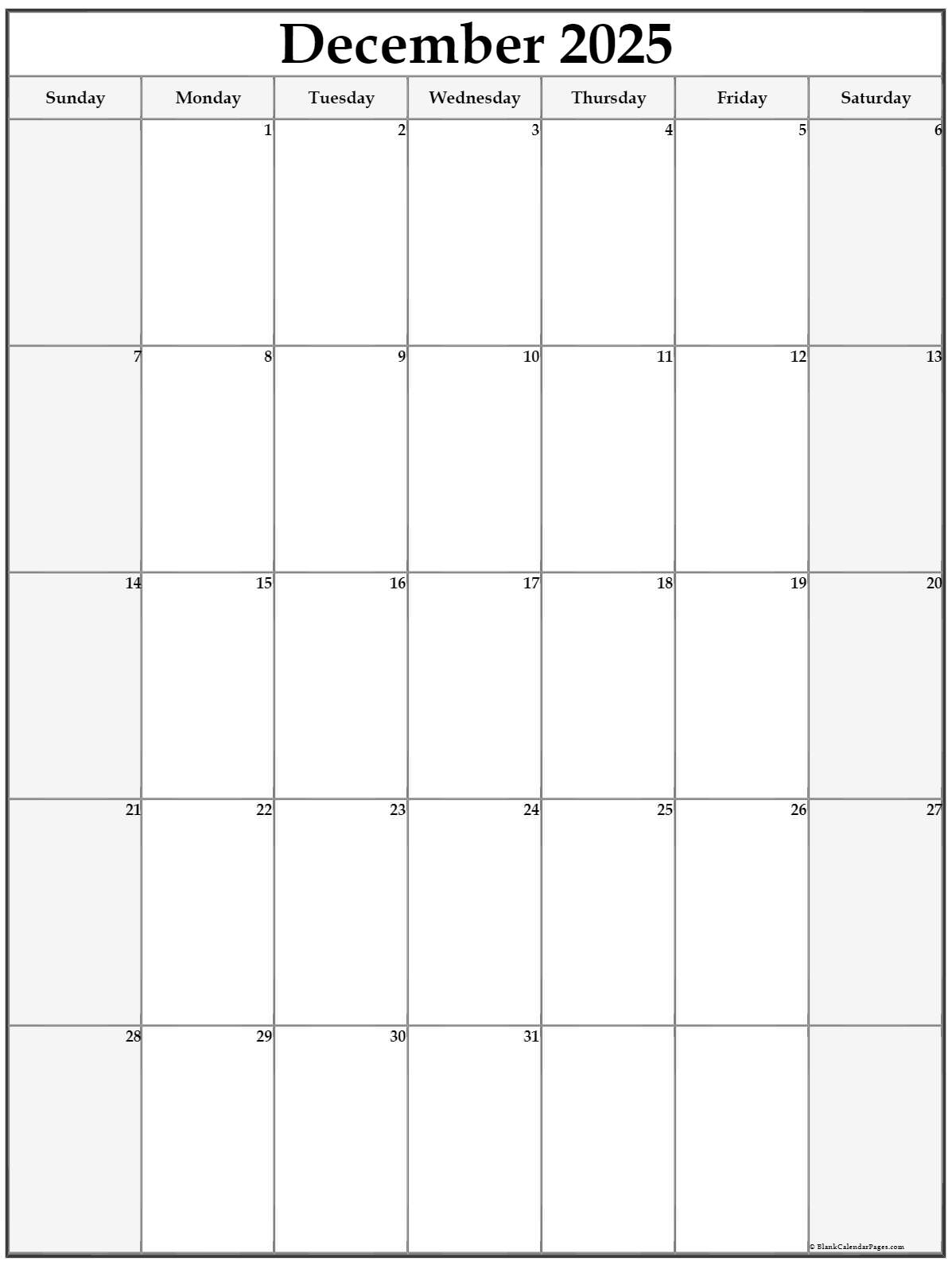 2025 Calendar December Printable