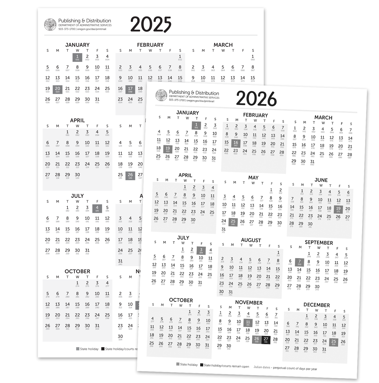Department Of Administrative Services Calendars Publishing Distribution State Of Oregon