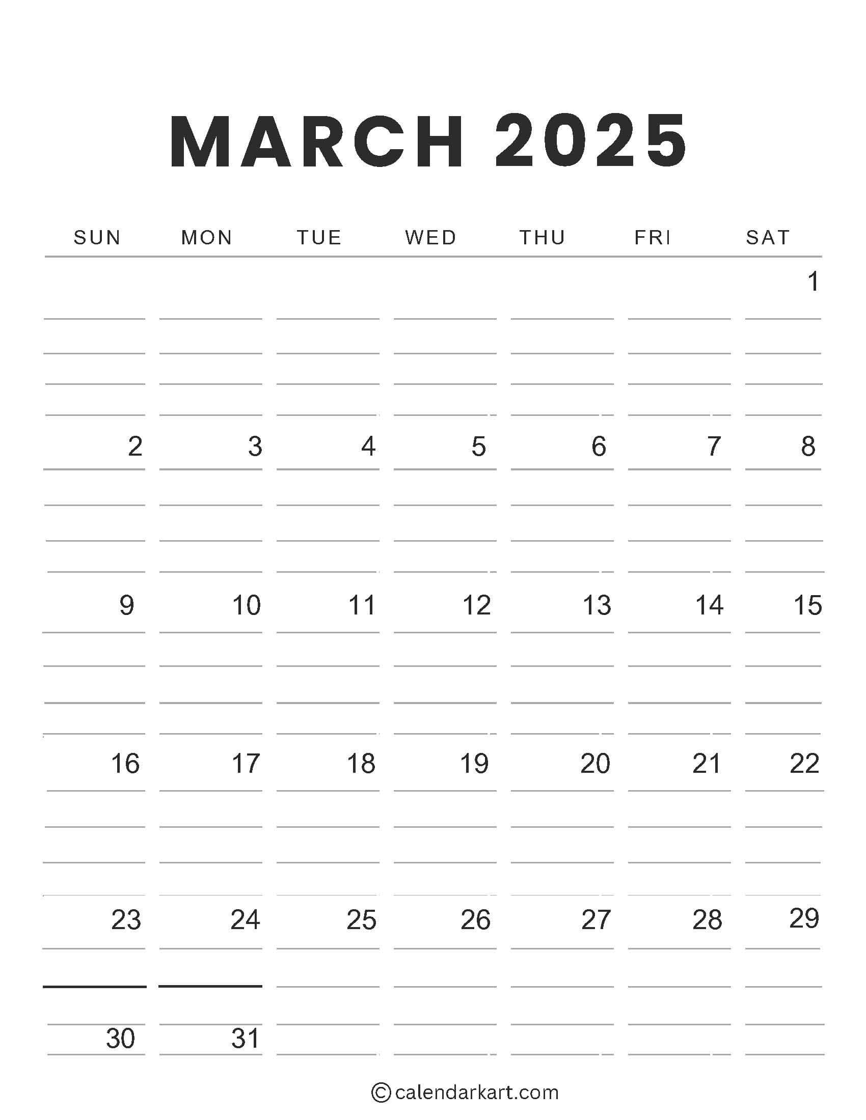 Printable Blank March Calendar