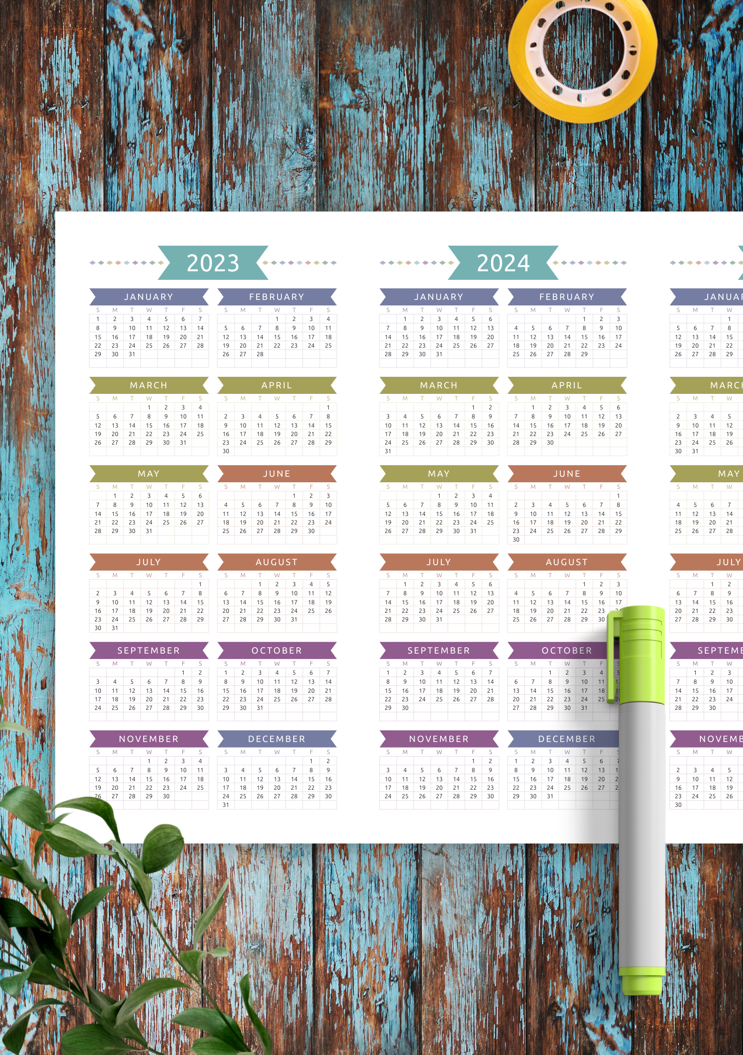 Download Printable 3 year Calendar Template Casual Style Landscape View PDF