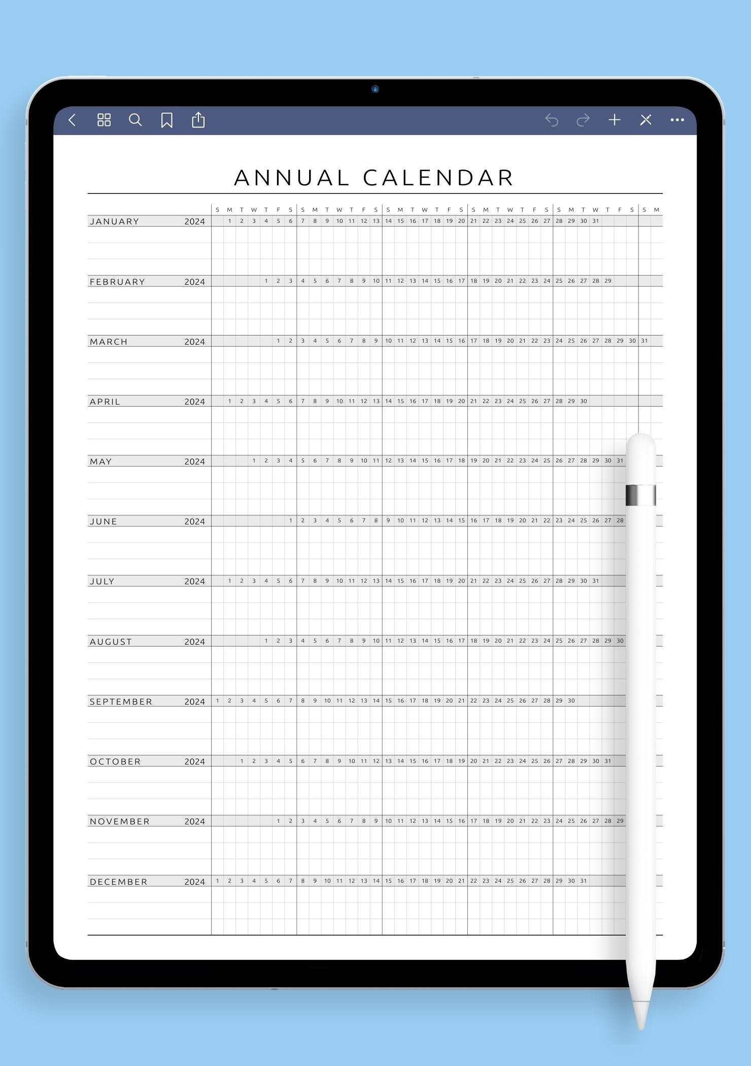 Printable Annual Calendar Free