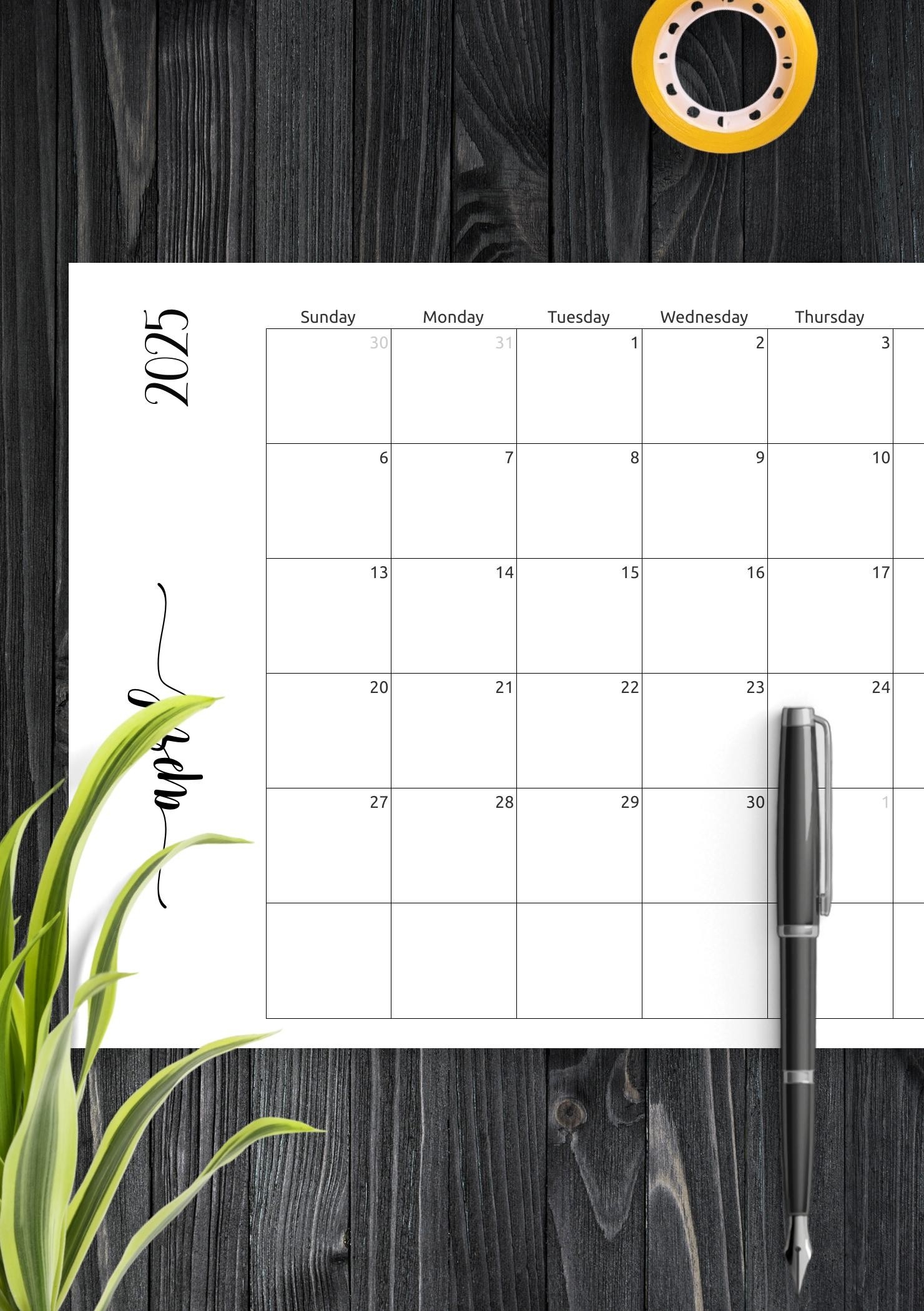 Download Printable Simple Monthly Calendar Horizontal PDF