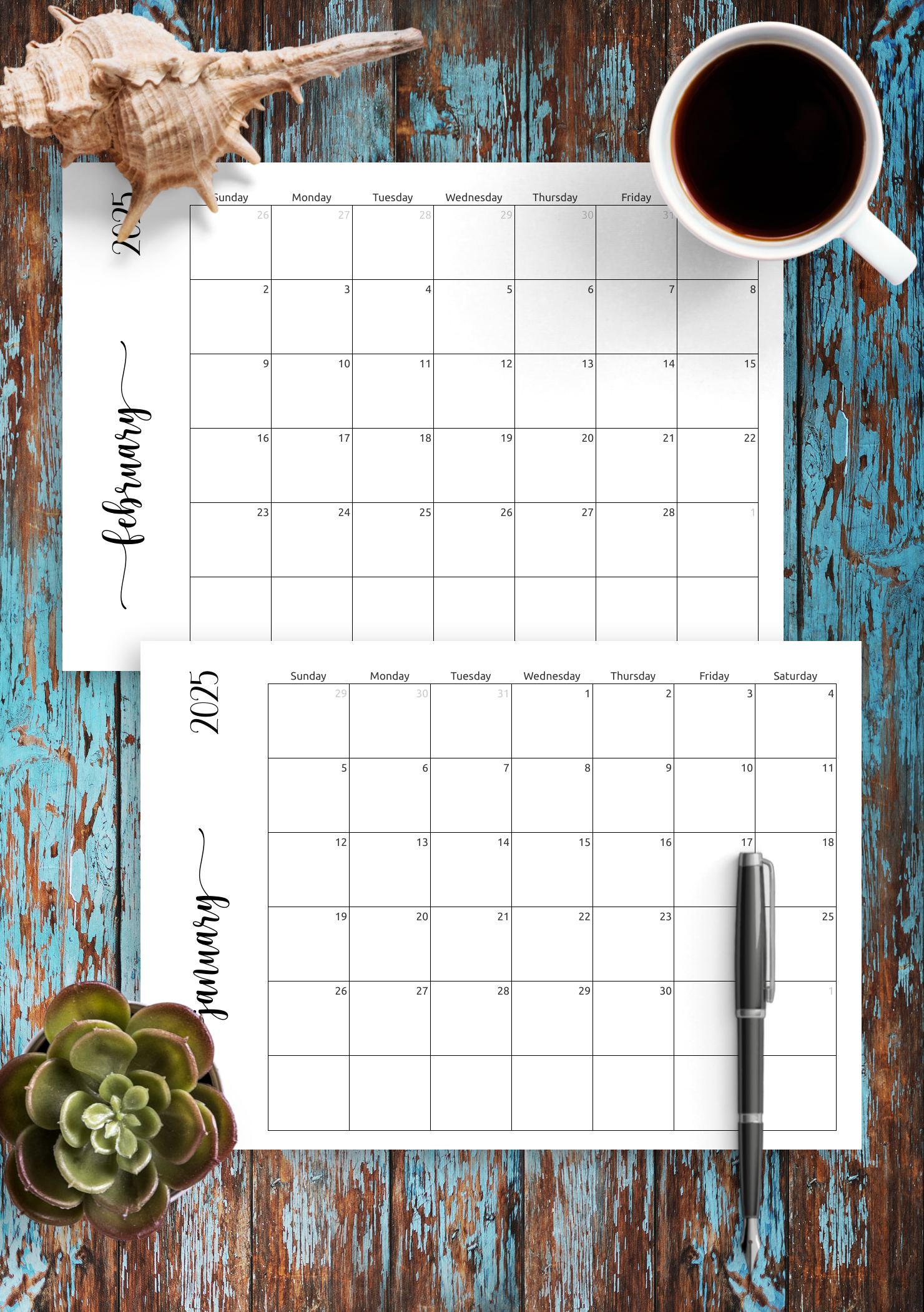 Download Printable Simple Monthly Calendar Horizontal PDF