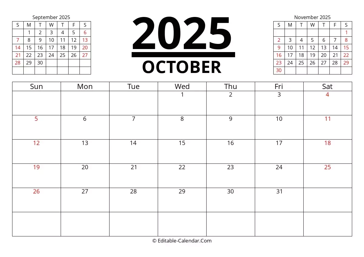 Printable Monthly Calendar September October 2025