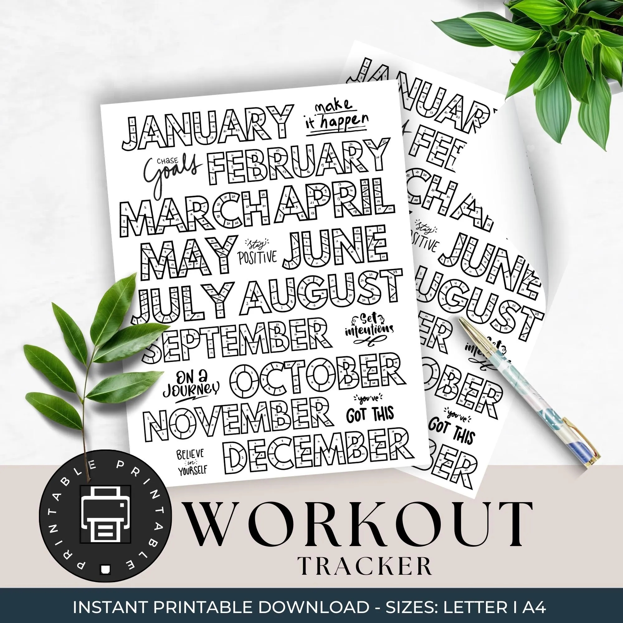 Exercise Coloring Calendar Etsy