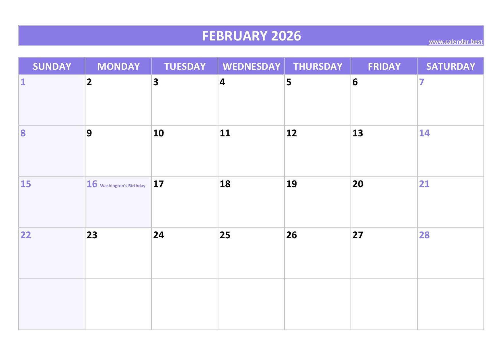 February 2026 Calendar Calendar best February 2026 Calendar Calendar best