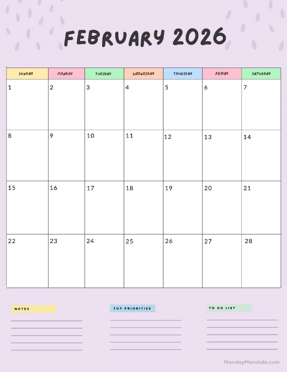 February 2026 Printable Calendar With Holidays