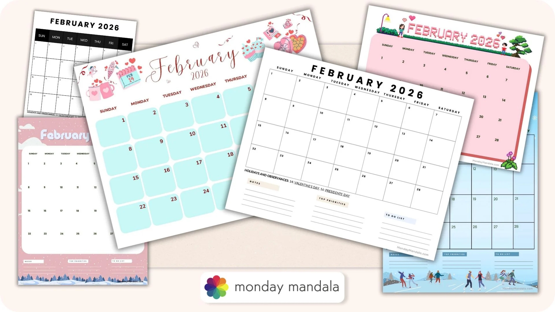february 2026 calendars free pdf printables