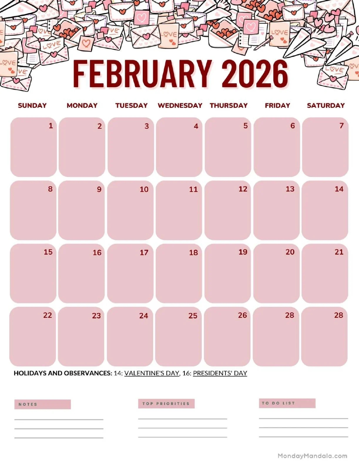 february 2026 calendars free pdf printables