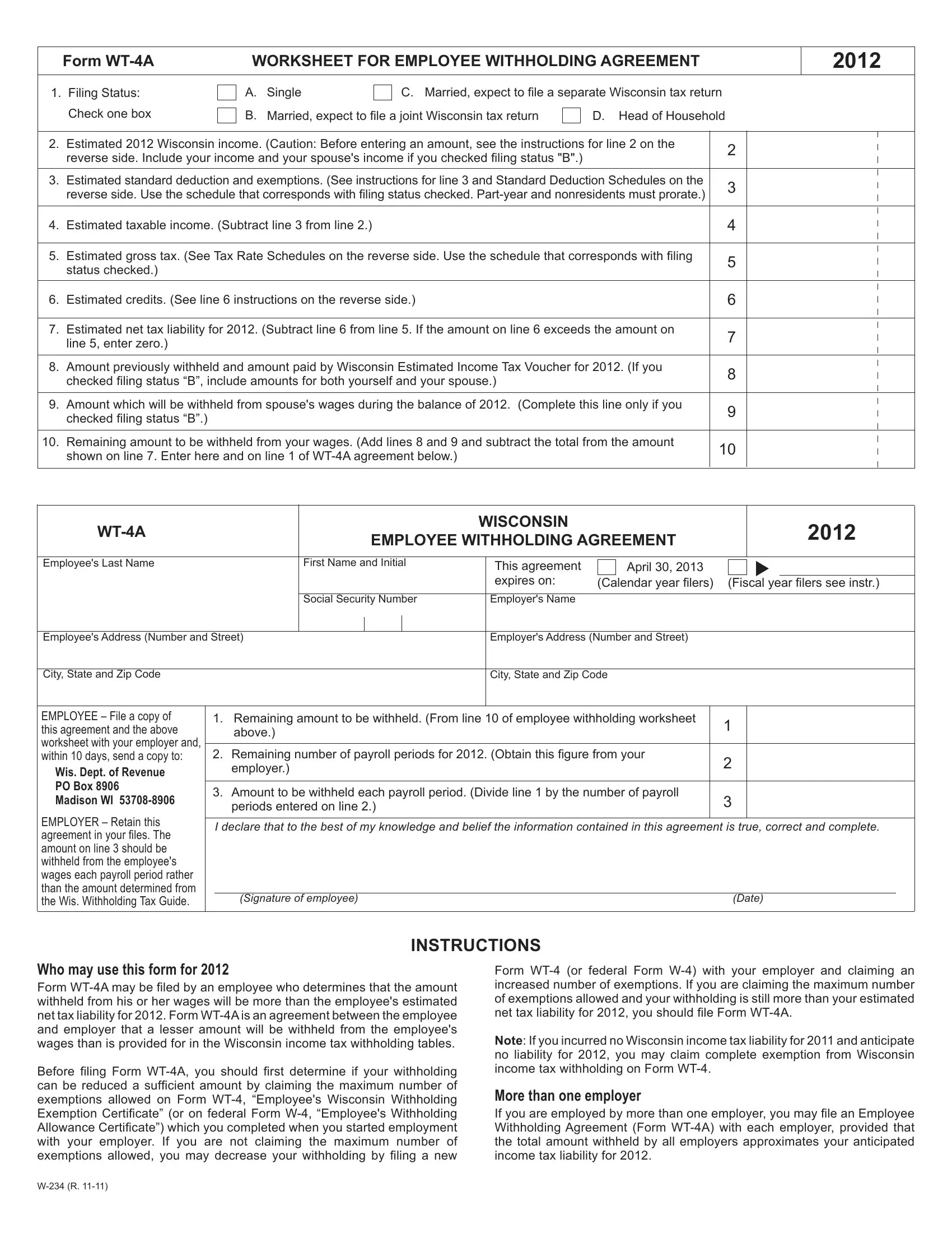 Form Wt 4A Fill Out Printable PDF Forms Online