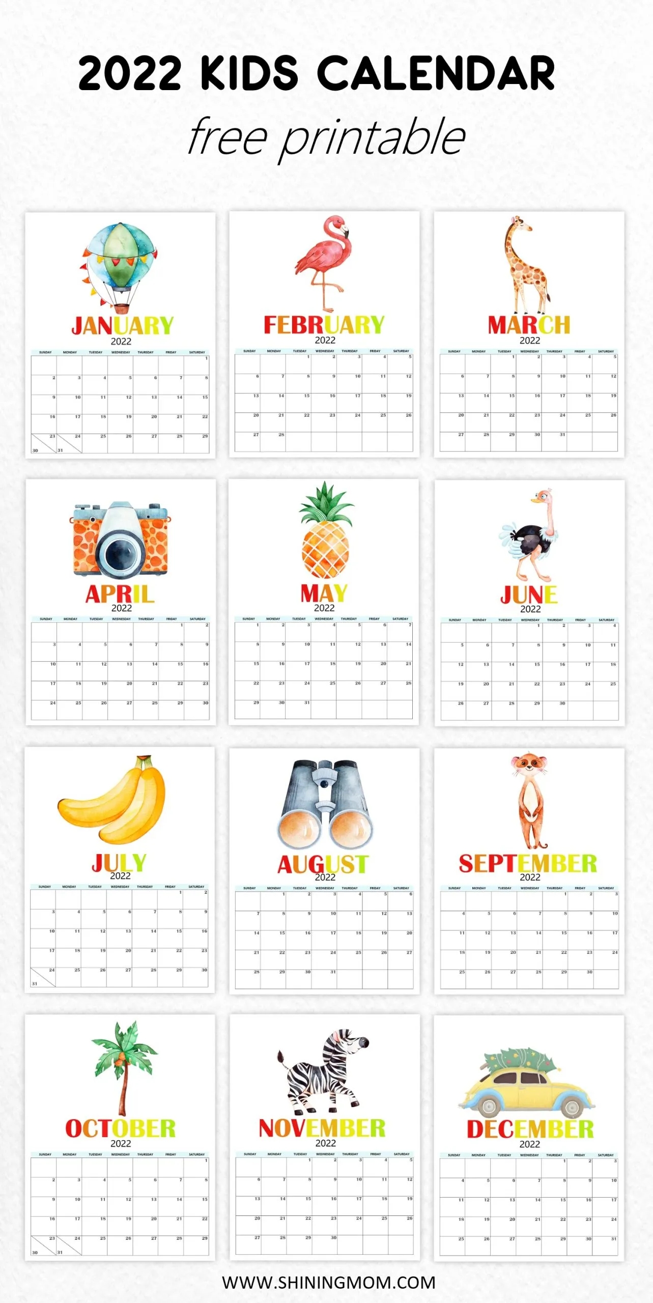 free 2022 printable calendar for kids cute and fun theme