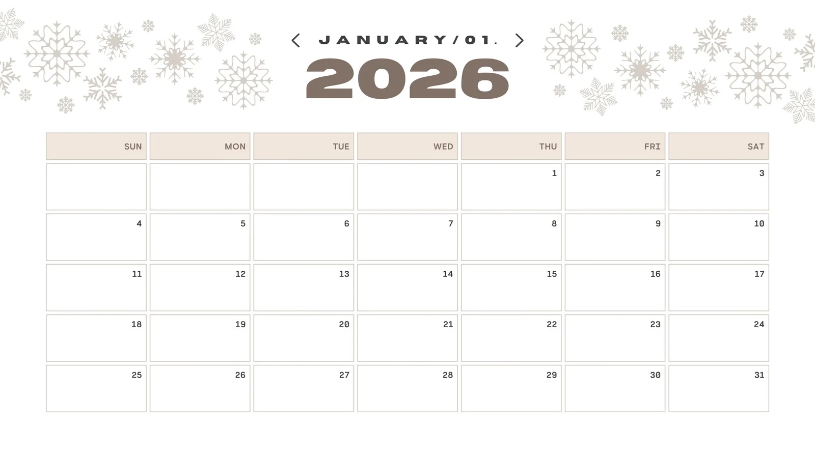 2026 Jan Calendar Printable