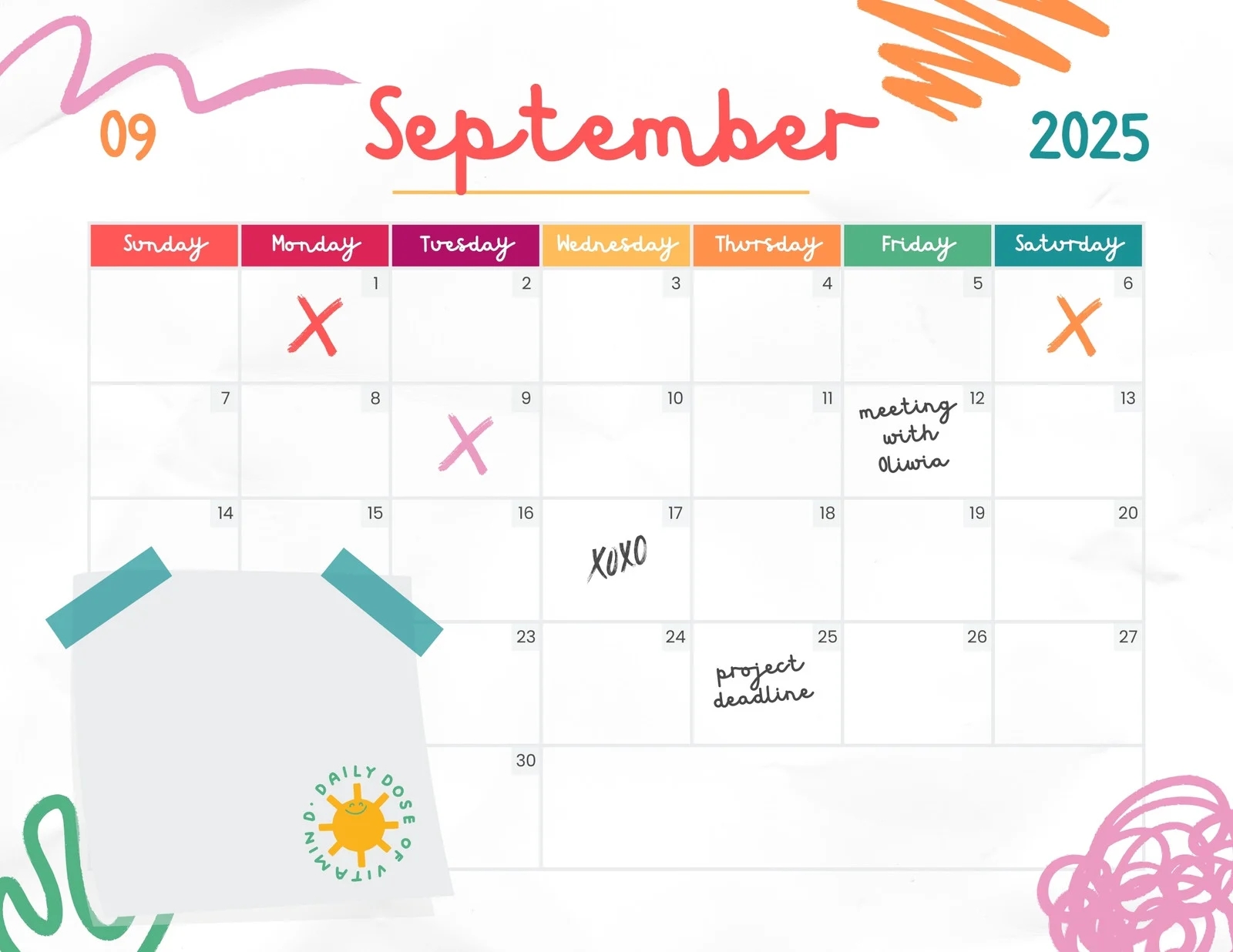 Cute Printable September Calendar 2025