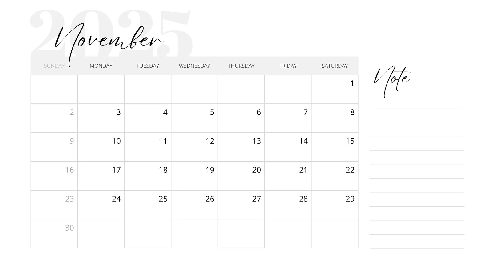 November Blank Calendar 2025 Printable November Blank Calendar 2025 Printable