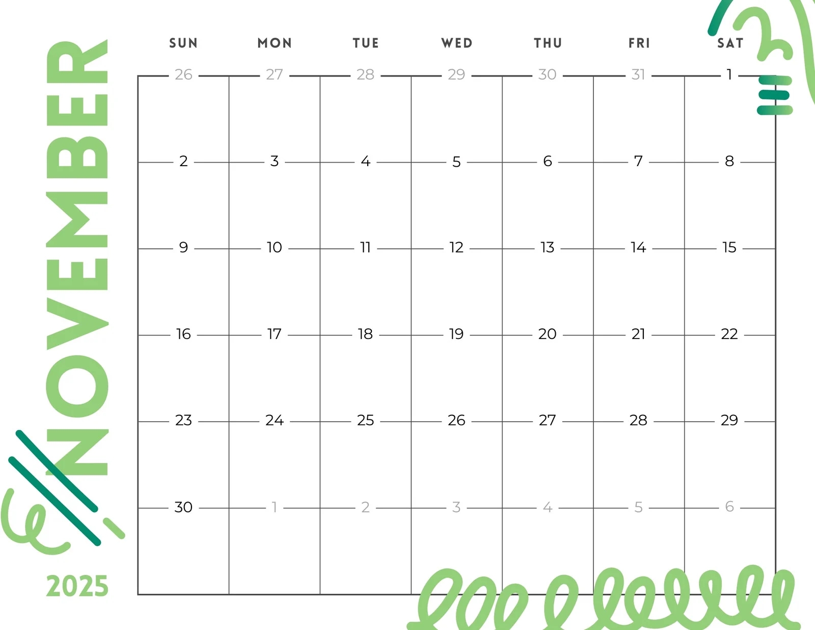 Editable Printable November 2025 Calendar