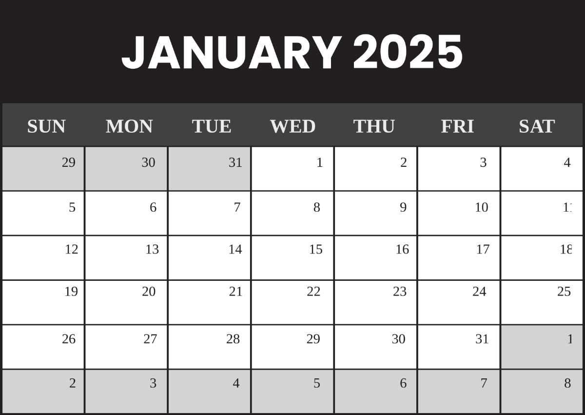 Black And White 2025 Calendar Printable