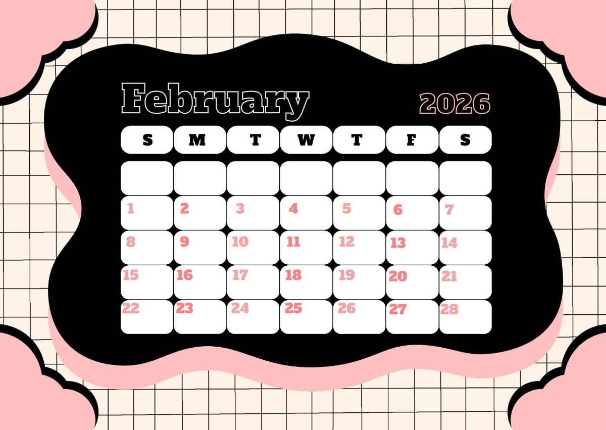 Free Black February 2026 Calendar Template To Edit Online
