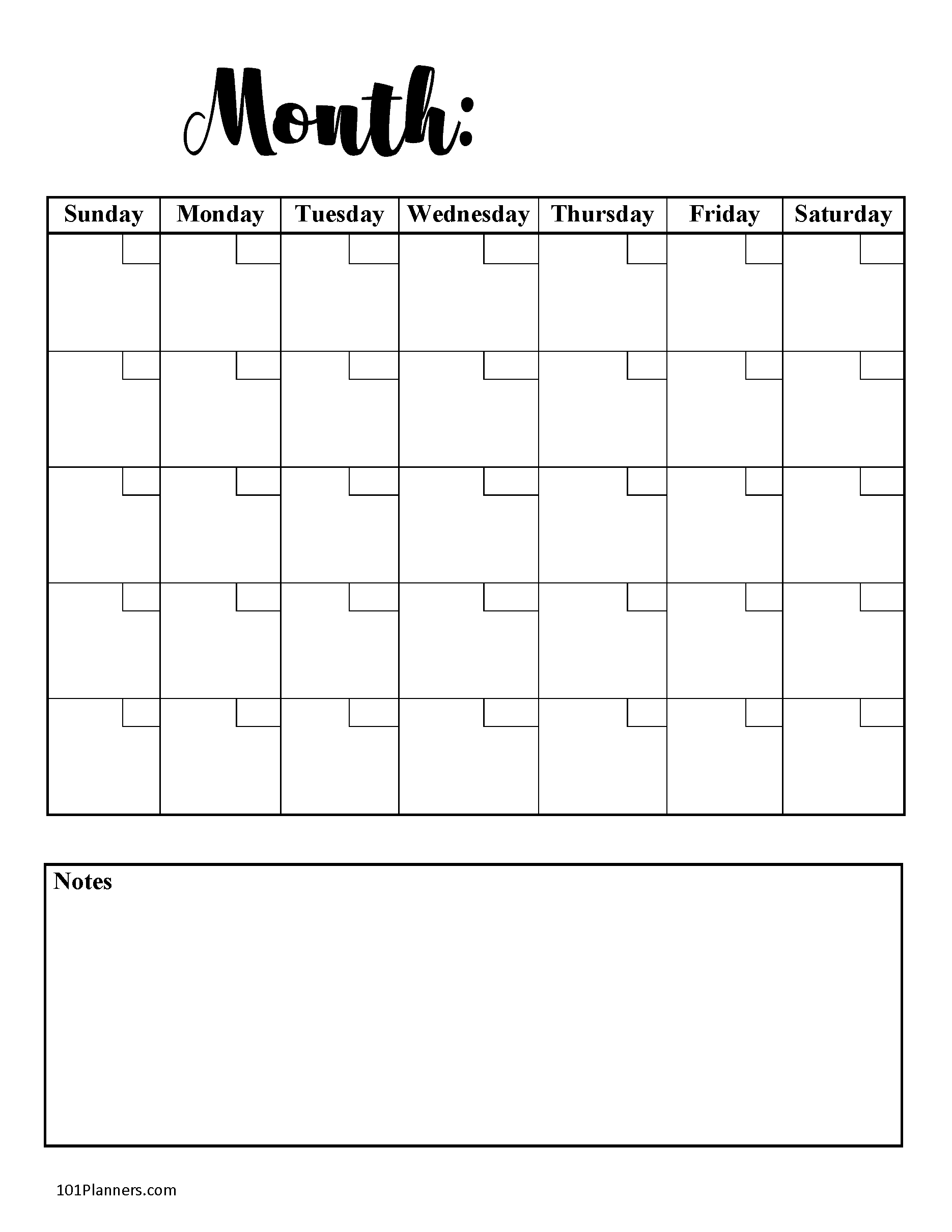 Small Monthly Calendar Free Printable