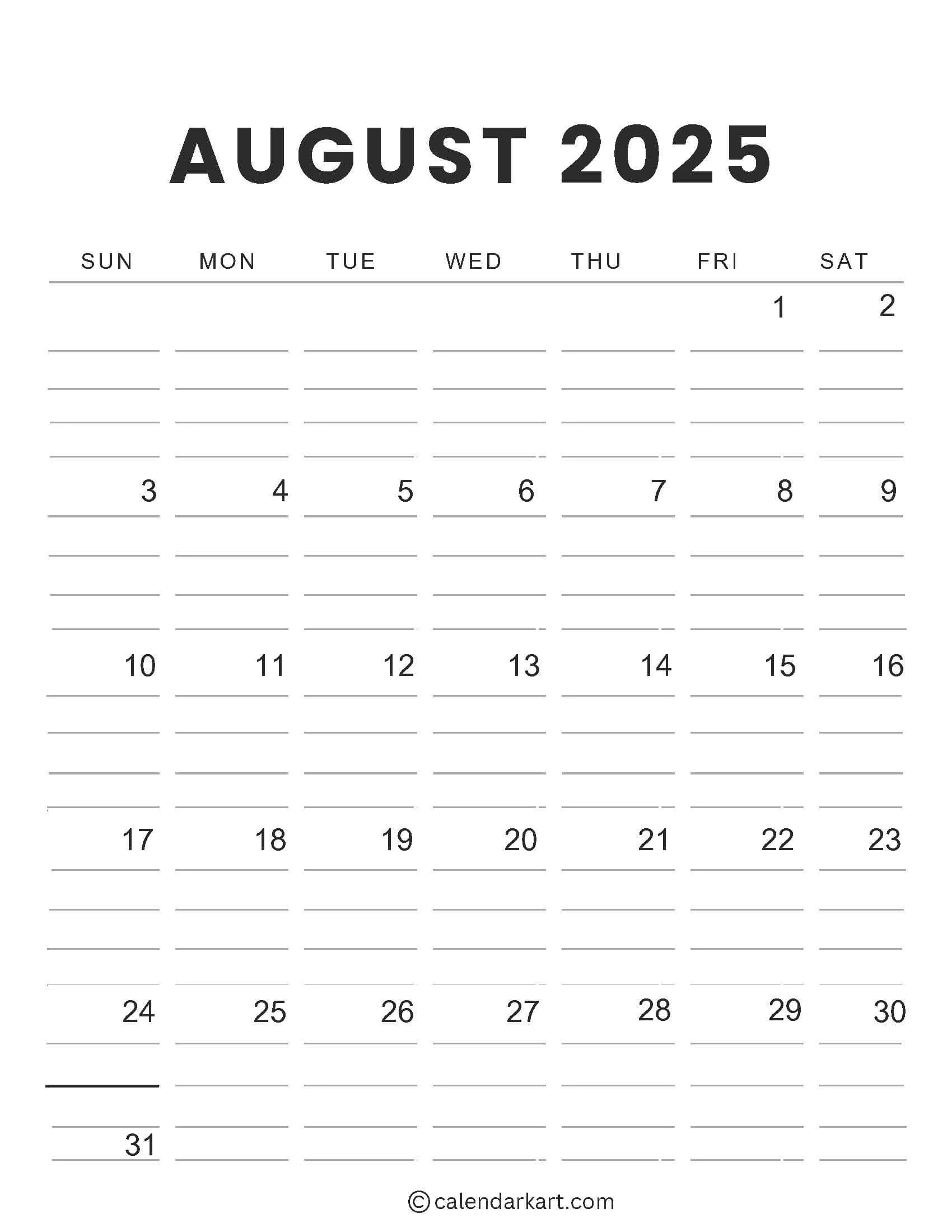 August Printable Calendar