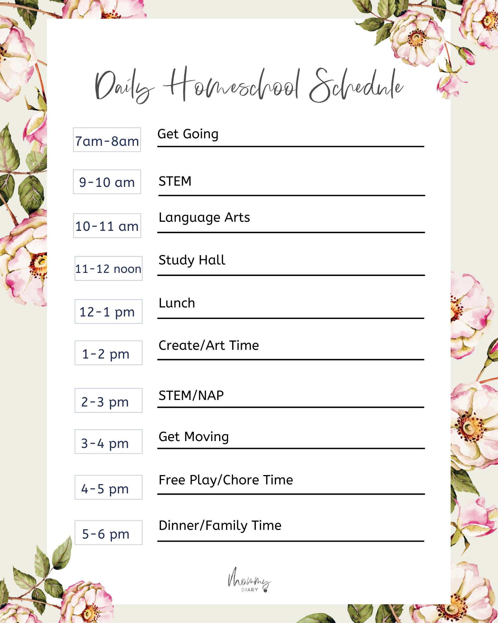 Homeschool Printable Calendar