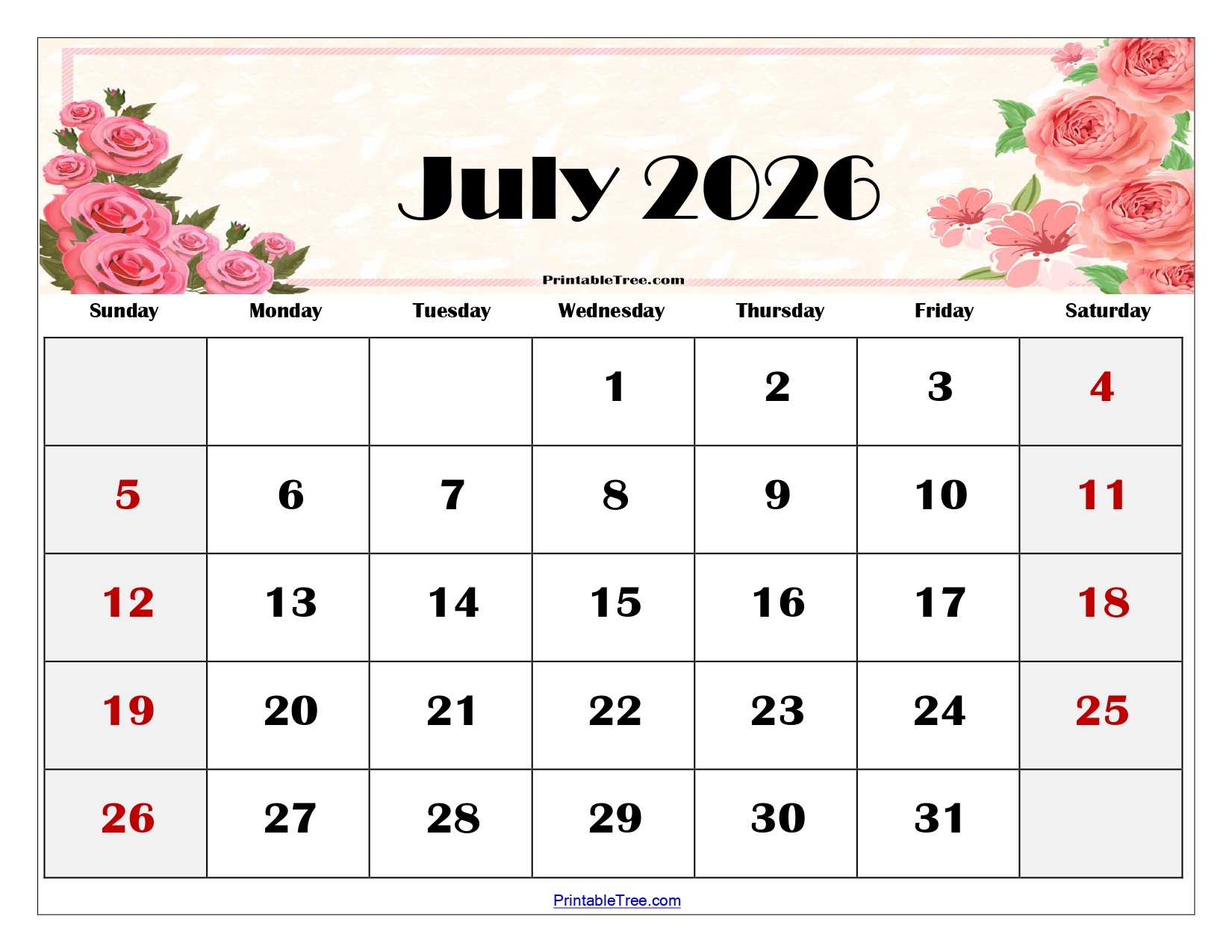 July 2026 Calendar Printable Free