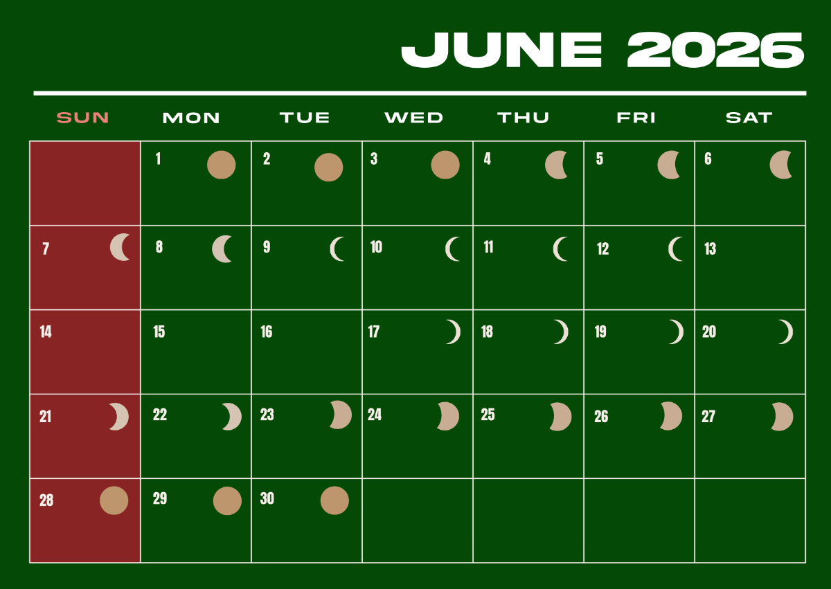 June 2026 Calendar Free Printable