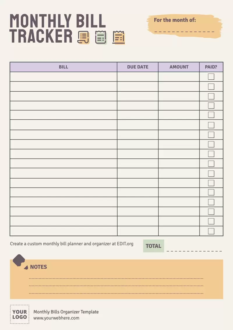 Printable Monthly Bill Calendar