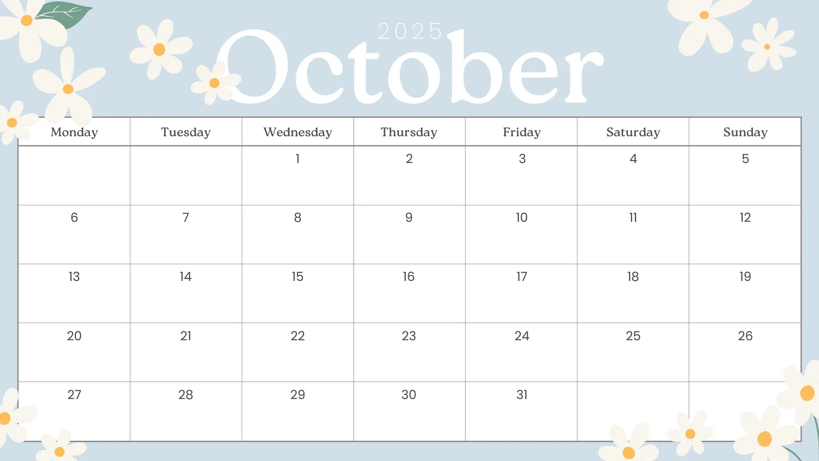 Printable October Calendar 2025 Printable October Calendar 2025