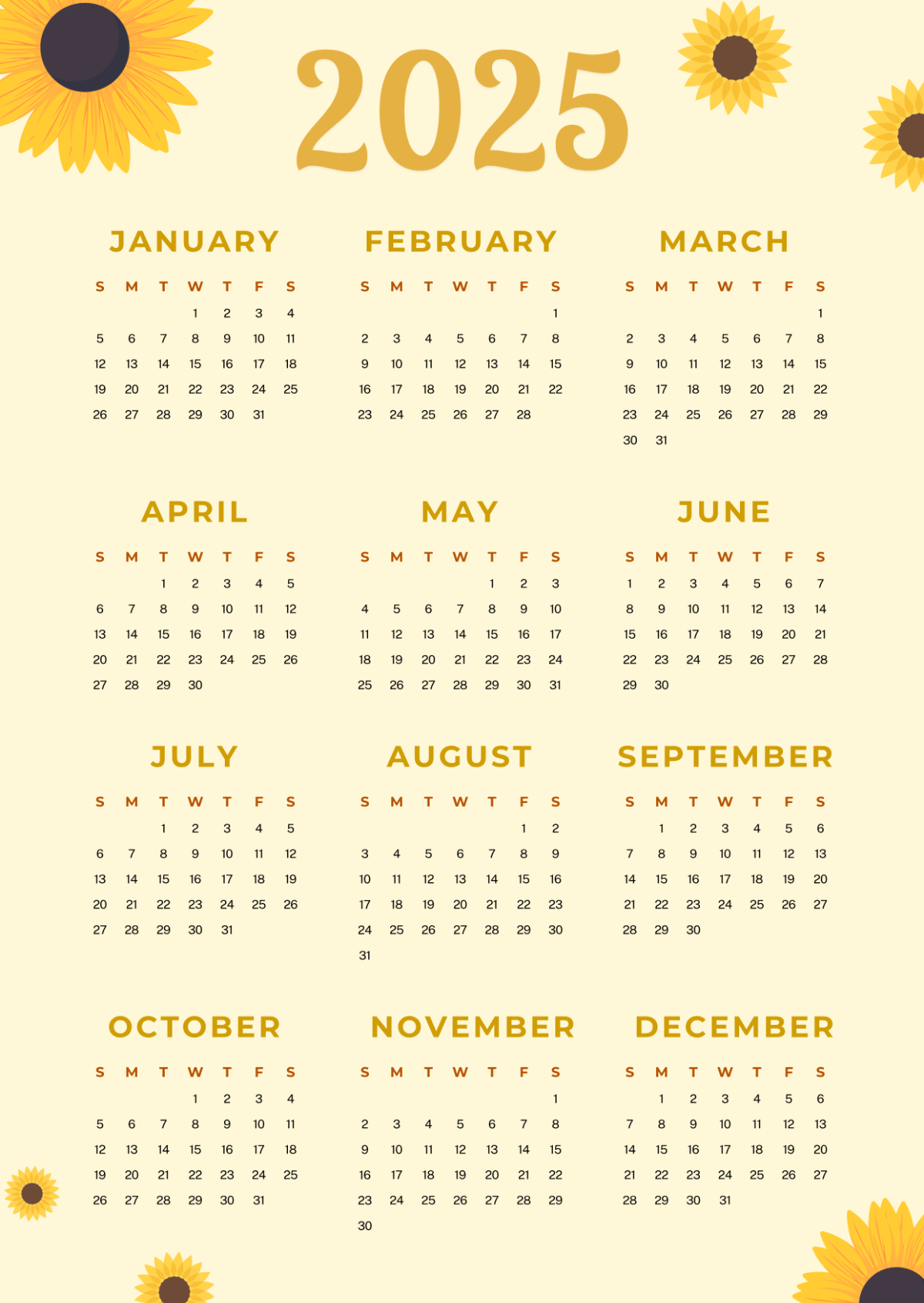 2025 Printable Calendar One Page Bold