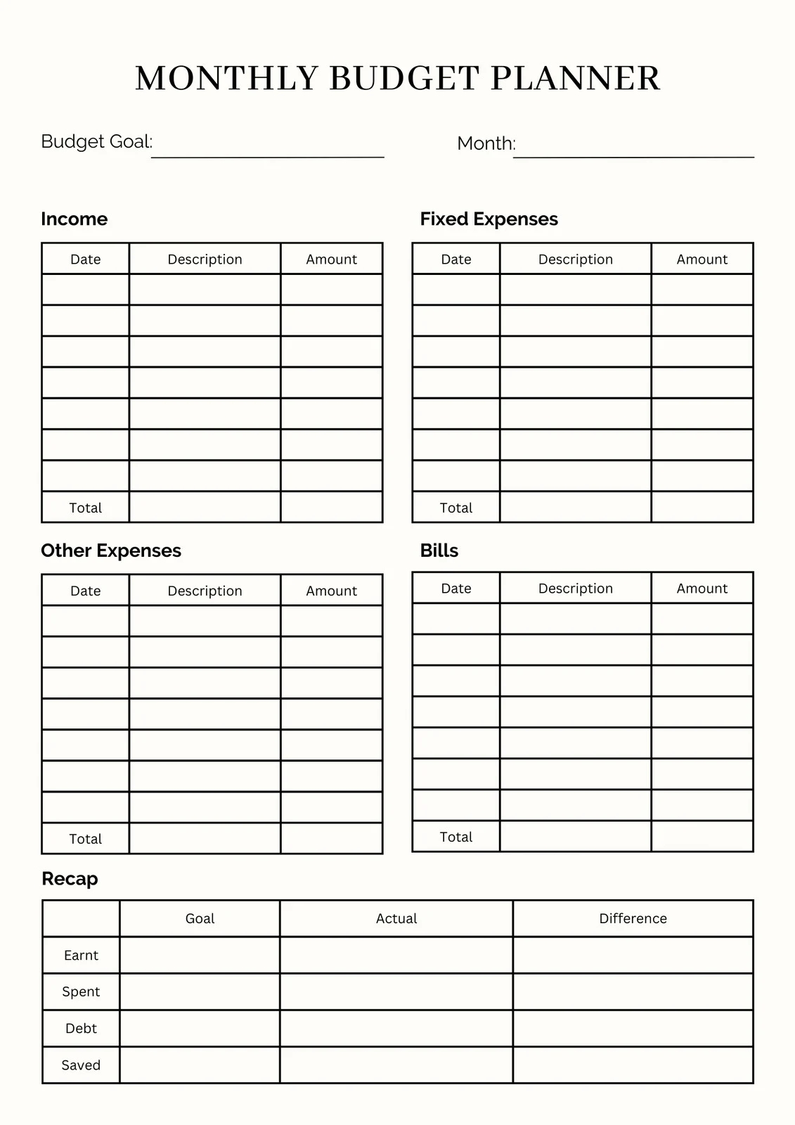 Budget Calendar Free Printable