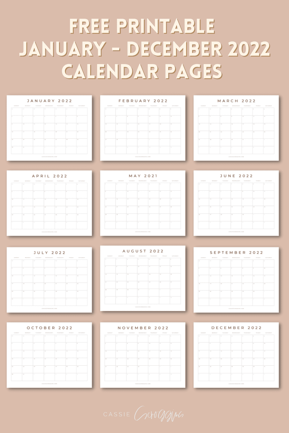 free printable 2022 blank calendar templates all 12 months