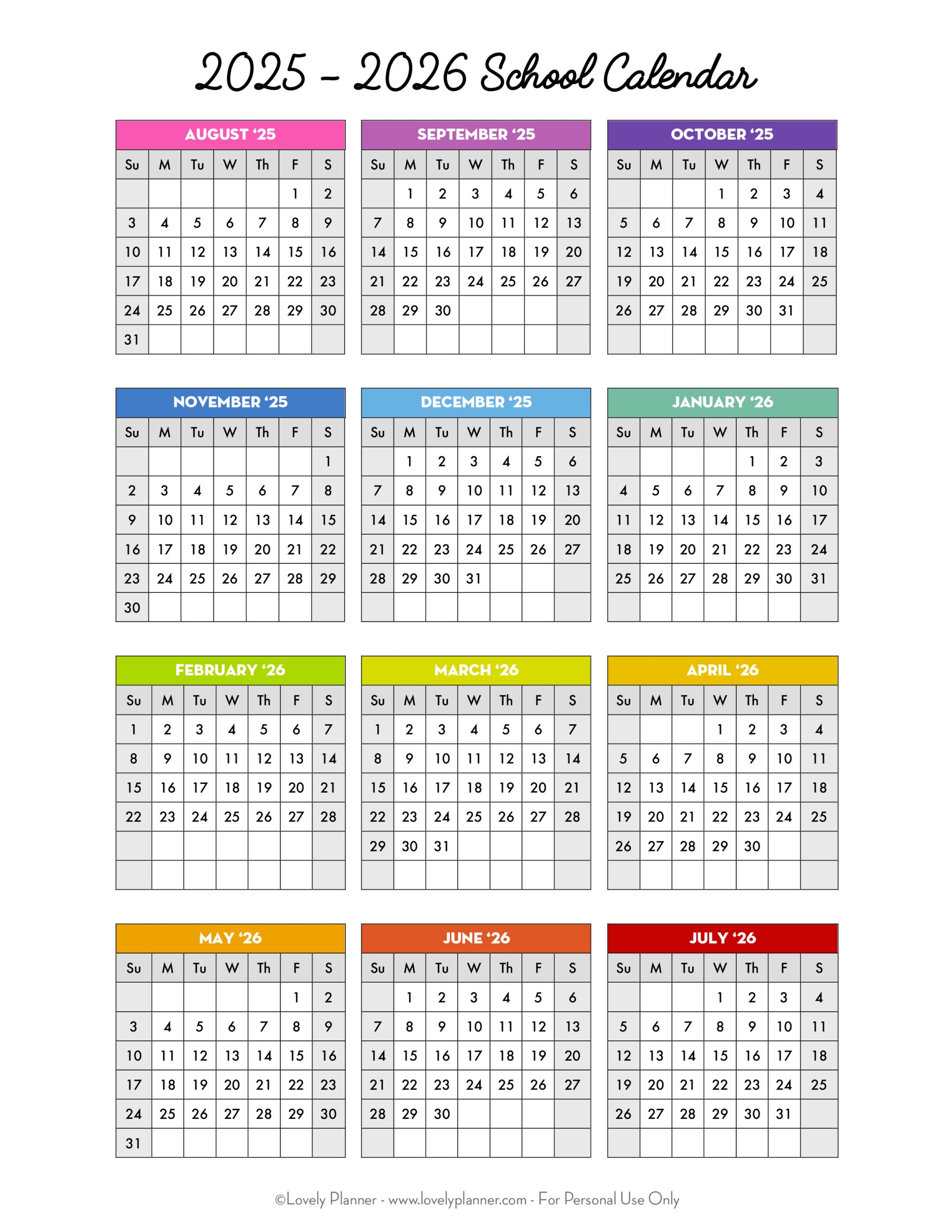 2025 And 2026 Blank Calendar Printable
