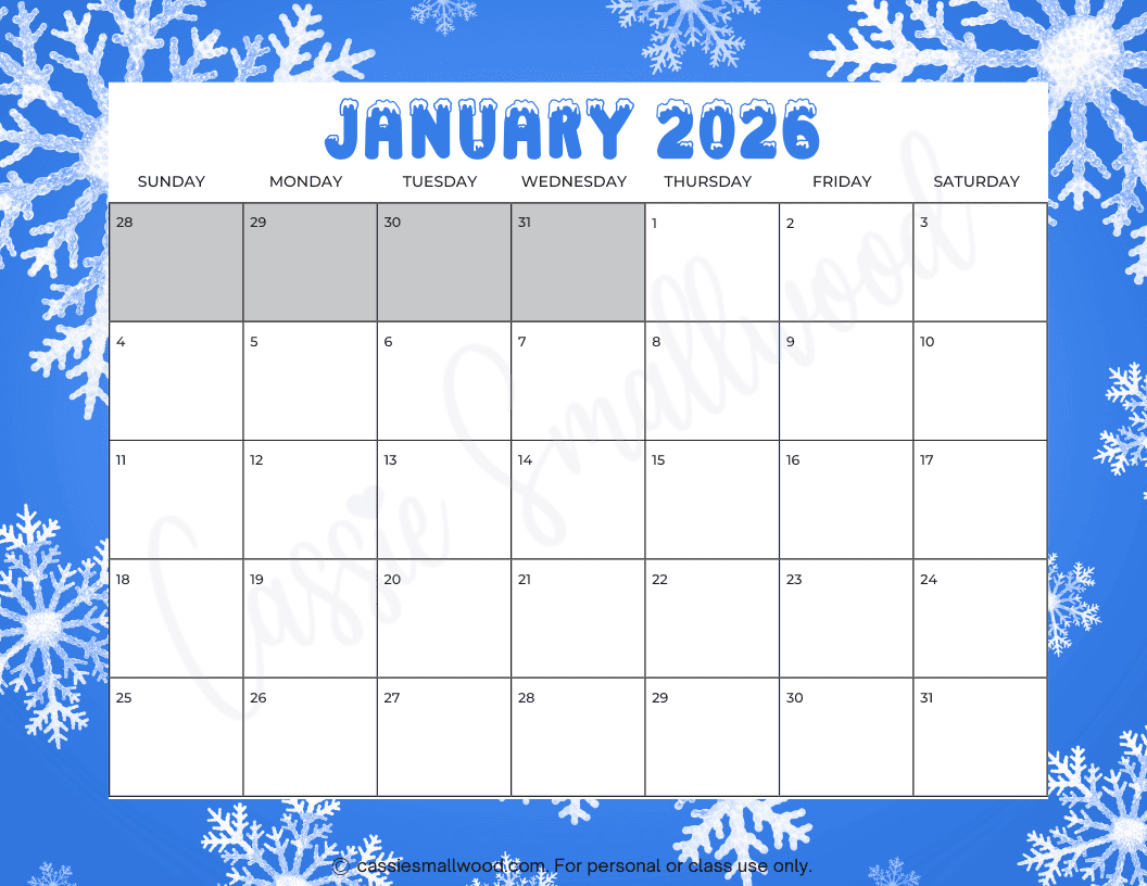 January 2026 Printable Calendar Free