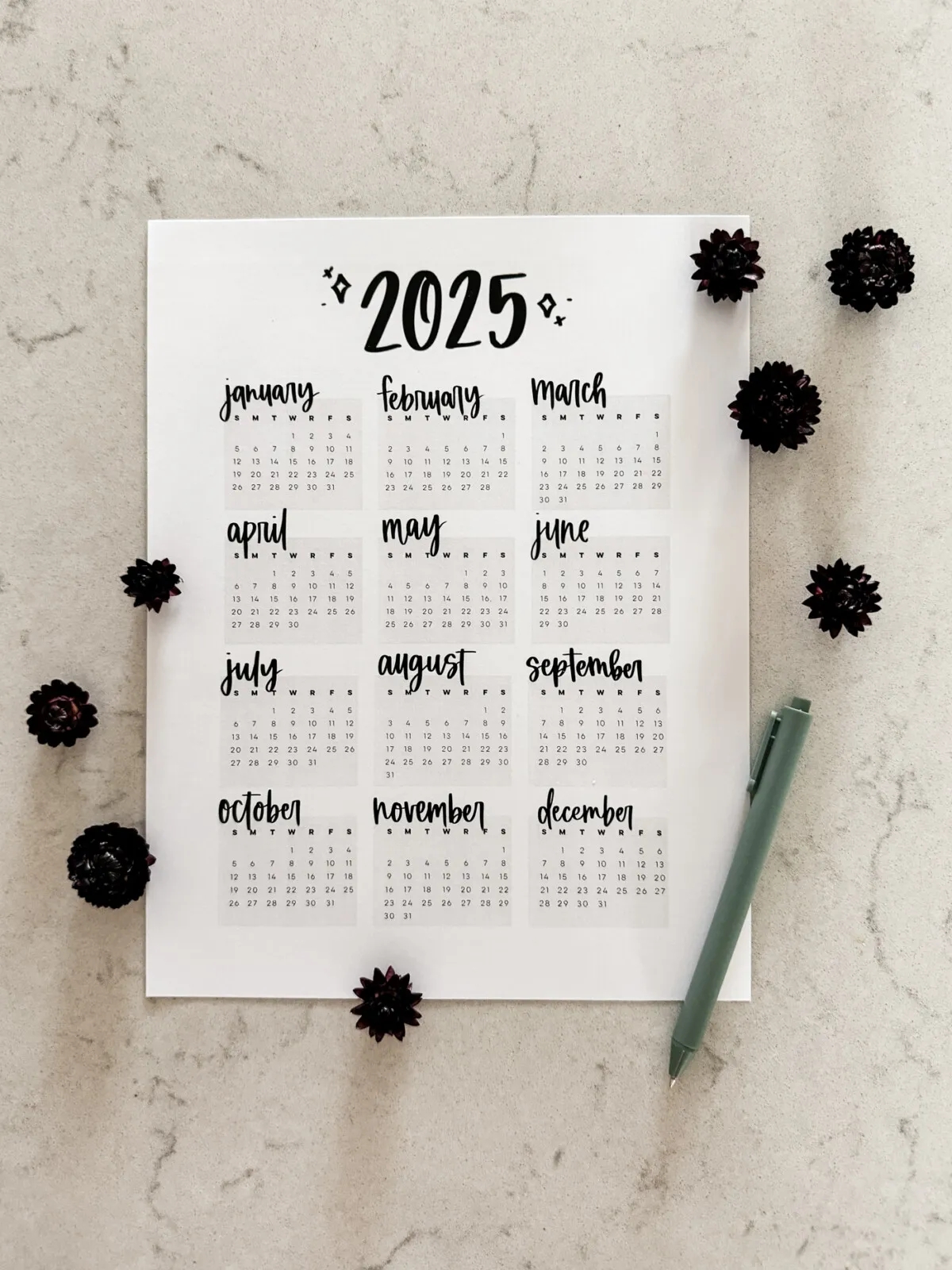 2025 Year Printable Calendar