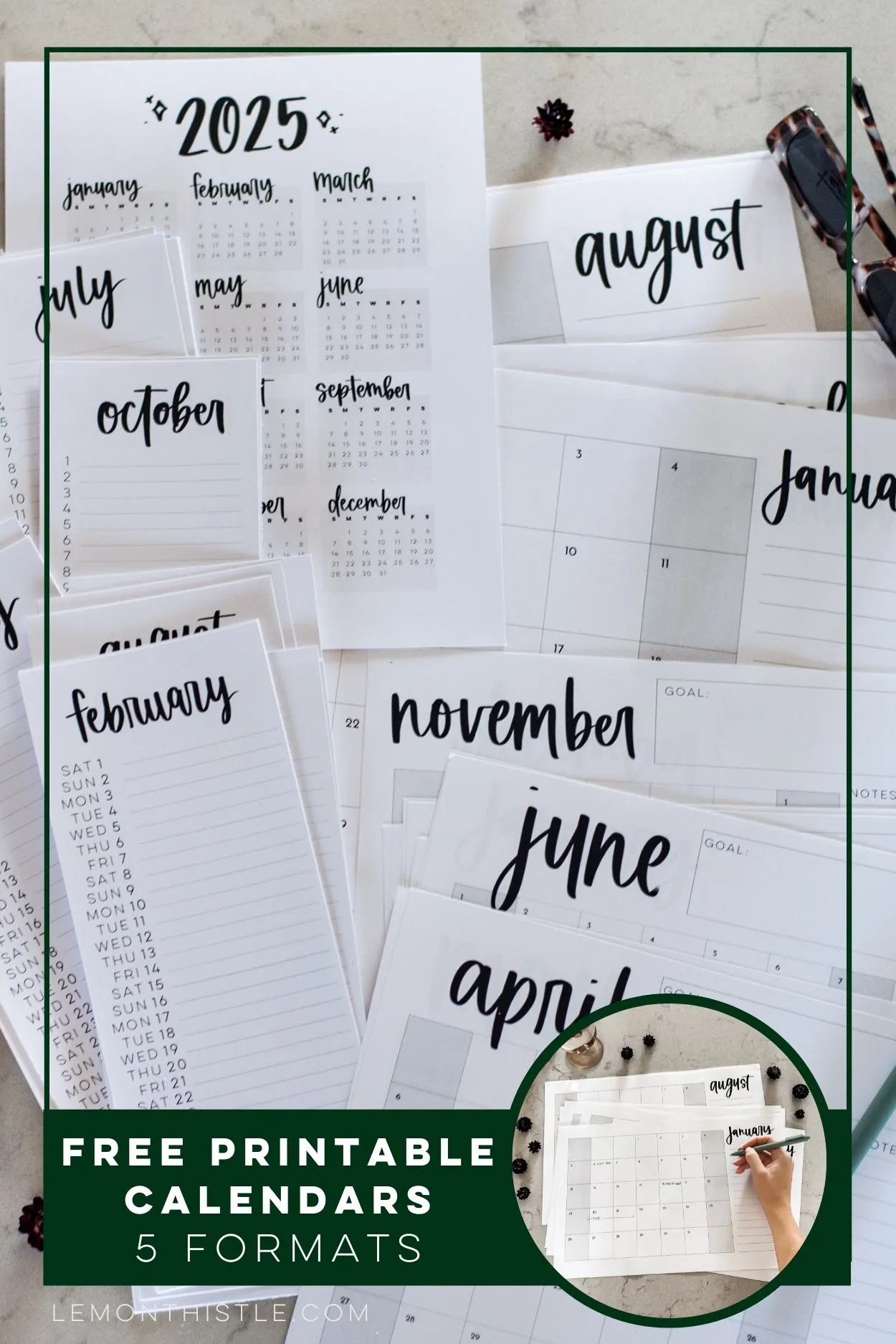 Free Printable Calendars 2025 Lemon Thistle