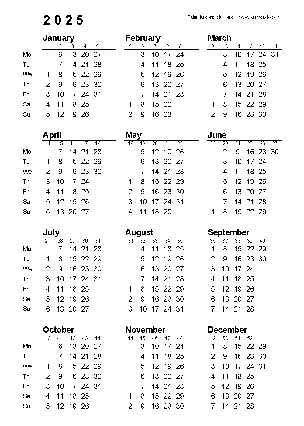 Large Print Calendar 2025 Printable