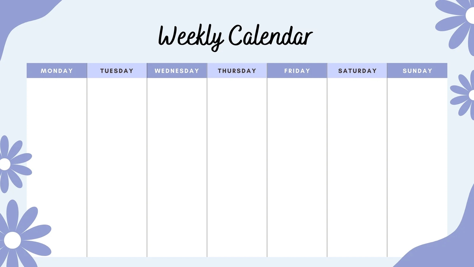 Printable Calendar Monday-Friday Template 2025