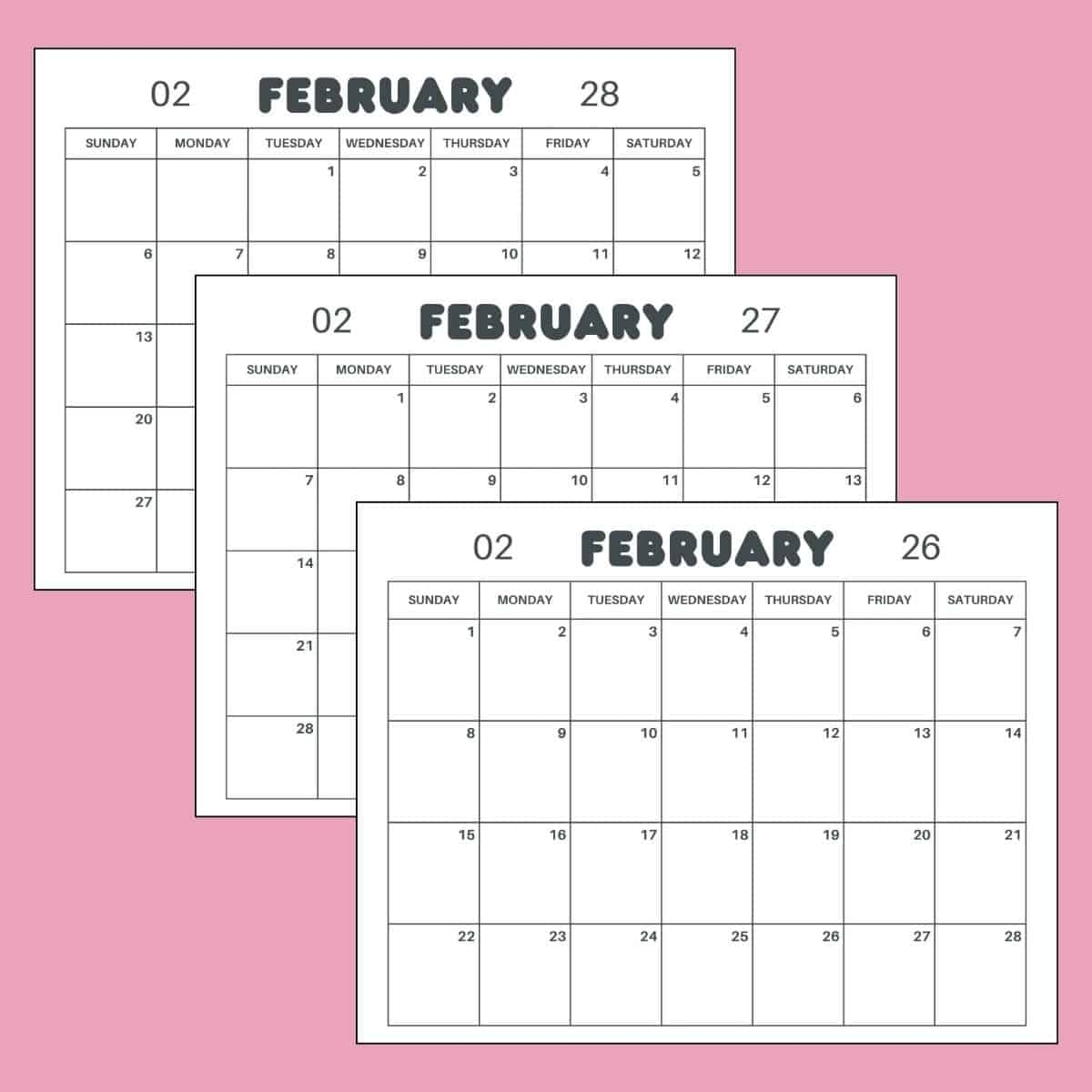 Blank February 2026 Calendar Printable Free