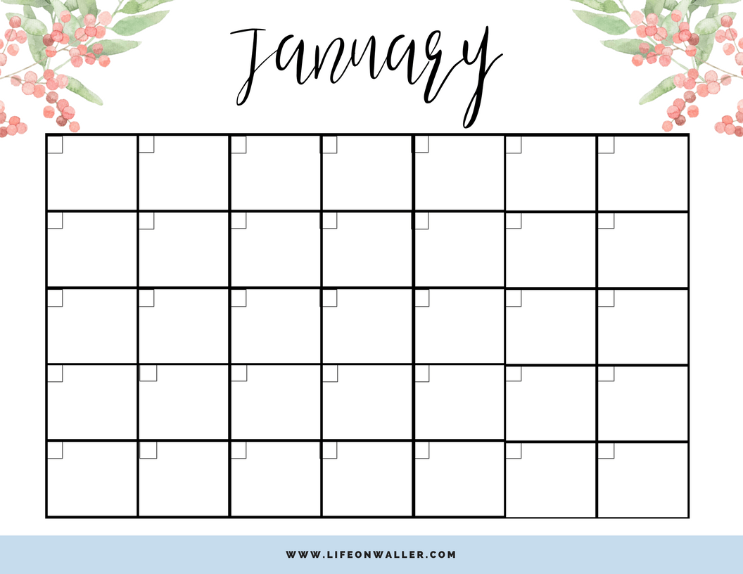 12 Month Calendar Free Printable
