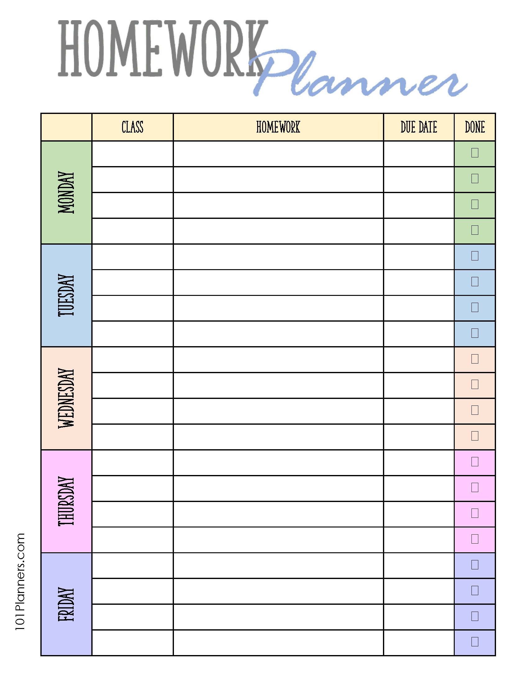FREE Printable Homework Planner Template PDF Word Excel Or Jpg